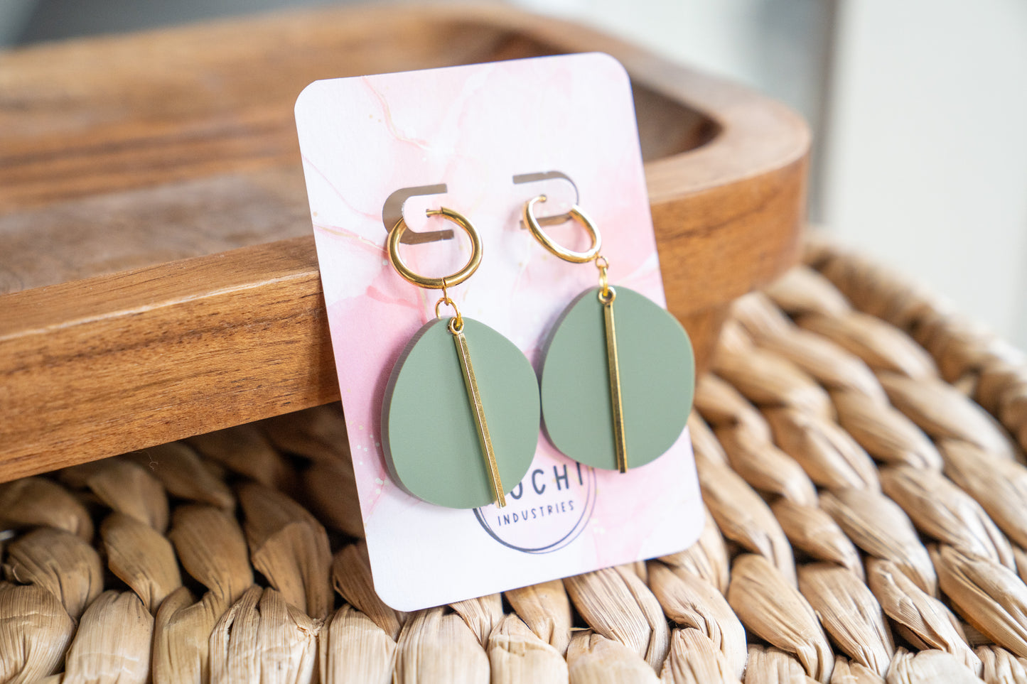 Green Gold Bar Earrings