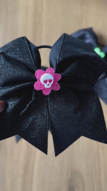 Oversized Neon Flower Skull Hair Bow